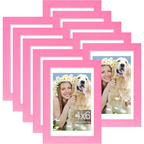 decorUhome 4x6 Picture Frame Set of 10, Display Photos 3.5x5 with Mat or 4x6 Unmatted for Picture Frames Collage Wall Decor, Pink