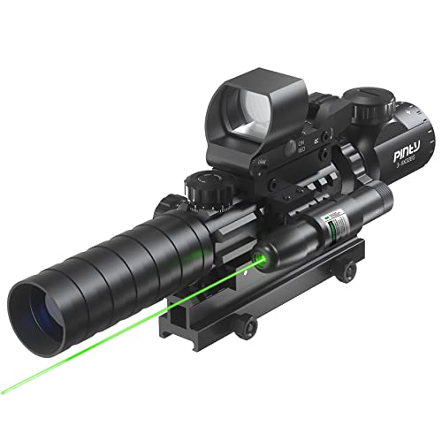 PINTY Rifle Scope Combo Set, Multi‑in‑1 Tactical Illuminated Hunting Scope with Red‑Green…