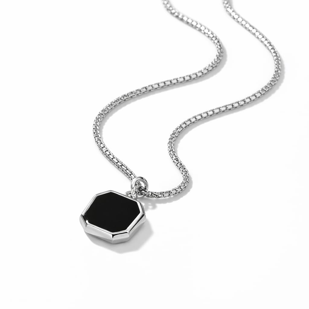 Anti Tarnish Stainless Steel Midnight Charisma Locket Neck Chain for Men | Stylish Pendant Necklace | Jewellery Accessories for Boys | Minimal Jewelry | Gifts for Boyfriend & Husband | Gift for Diwali, Christmas, Birthday