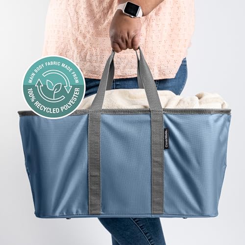 Image of CleverMade Collapsible Fabric Laundry Baskets - Foldable Pop Up Storage Container Organizer Bags - Large Rectangular Space Saving Clothes Hamper Tote with Carry Handles, Pack of 2, Denim