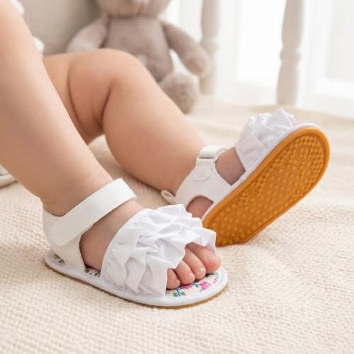 Image of Meckior Baby Toddler Infant Girls PU Leather Soft Open Toe Summer Sandals Flower Princess Flat Shoes