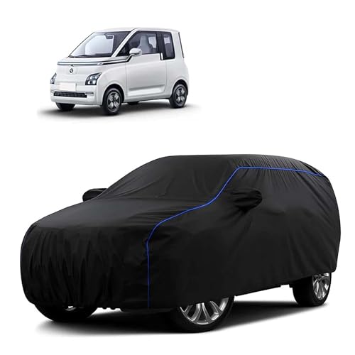 Image of Sulfar 100% Water Resistant Car Body Cover Compatible with Mirror for MG Comet EV (Triple Stitched, Full Bottom Elastic, Black Tafetta with Blue Piping)