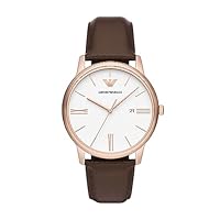 Emporio Armani Men's Brown Leather Minimalist Analogue Watch, 42mm