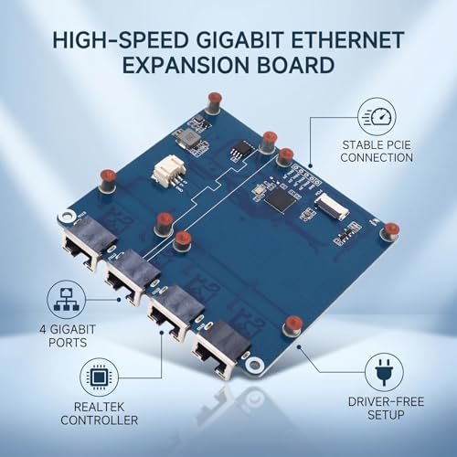 Yunseity PCIe to Gigabit ETH Board, tarjeta de expansión Ethernet de 4 puertos para RasPi 5 con chipset RTL8153 miniatura 3