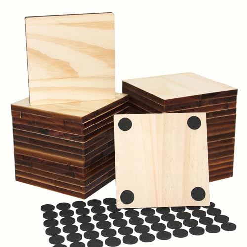 MONKEY SUN 30 Pack Unfinished Wood Coasters - 4 Inch Square Blank Wooden Crafts Coasters for DIY...