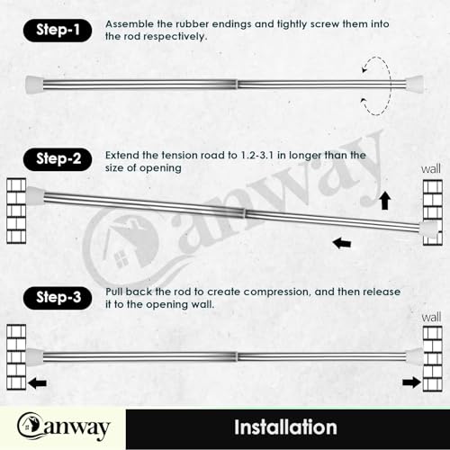 Image of Canway (155-290 CM) Adjustable Curtain Rod Without Drilling White-Silver | Bathroom & Shower Curtain Rod | Heavy Duty Tension Curtain Rod for Bathroom, Window & Kitchen