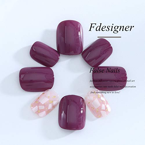 Fdesigner False Nails Shimmer Fake Nails Sweet Nail Art Accessories Acrylic Nail Tips Square Short Clip on Nails Glossy Nude Nail Decoration for Wedding Party Festival Prom (Glaring)