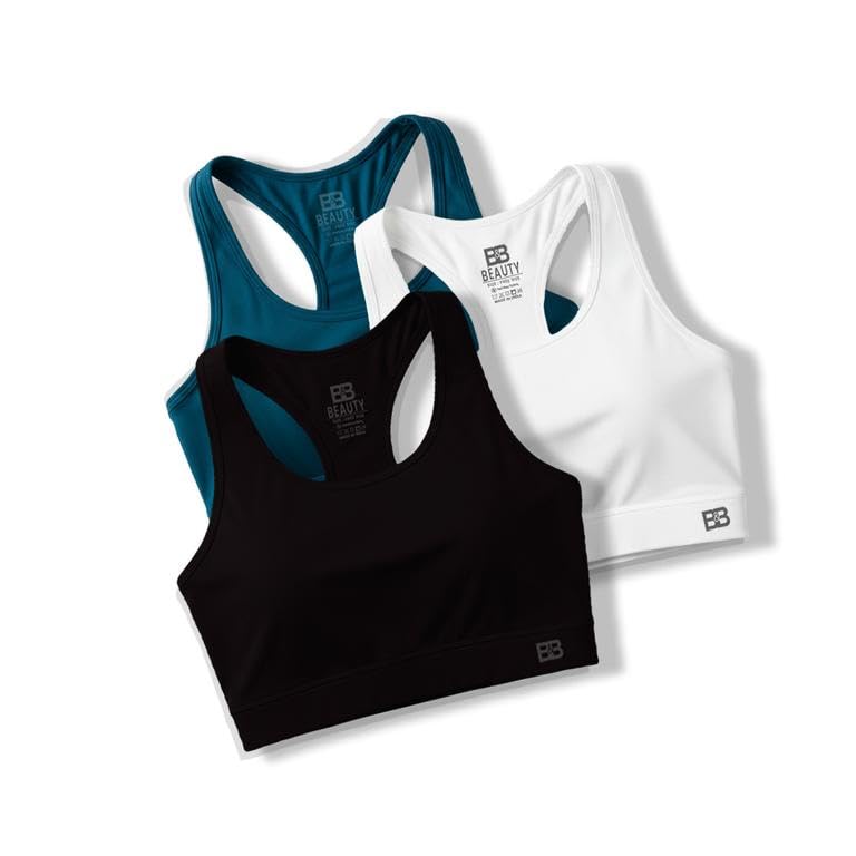 Image of BOLD & BEAUTY Women Cotton Blend Sports Bra with U-Neck, Racerback Style and Regular Straps for Workout, Yoga & Training (Pack of 3)