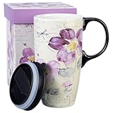 Topadorn Tall Ceramic Travel Mug 17 oz. Coffee Cups Sealed L...