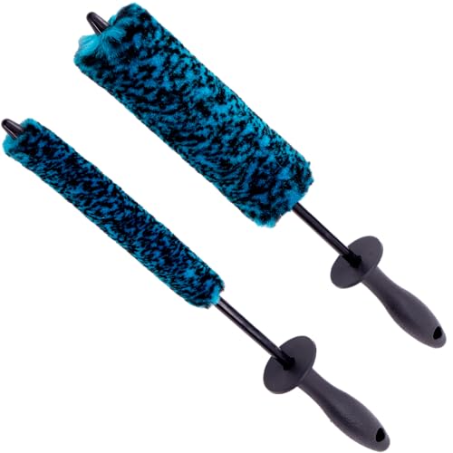 VIKING Wheel Barrel Brush Set, Cleaning Brush for Wheels and Car Detailing Kit, Includes Slim and Regular Diameters, 16 Inch Length, Teal, 2 Pack