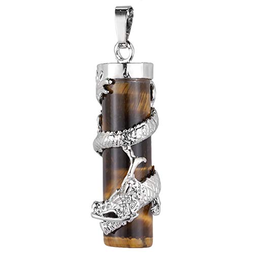 Nupuyai Amulet Pendant Necklace for Men, Dragon Wrapped Healing Cylinder Stone Pendant