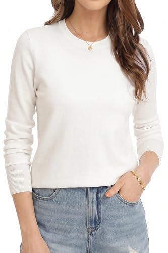 Image of QUALFORT Women's Sweaters Long Sleeve Soft Lightweight Basic Knitted Pullover Sweater