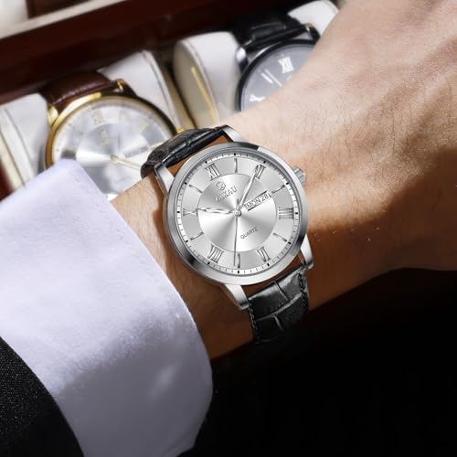 Mens Leather Watch for Men Waterproof Analog Quartz Mens Watches Dress Minimalist Business Classic Big Face Watches for Men with Date Day3