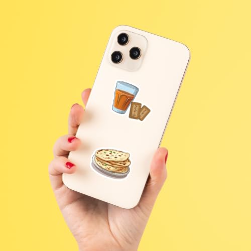 Image of Food Sticker Pack of 50 | Premium Waterproof Vinyl Stickers for Laptop, Water Bottle, Phone, Helmet, Notebook, Scrapbook, Bike, Car & Luggage | Indian Street Food, Fast Food Sticker Decal