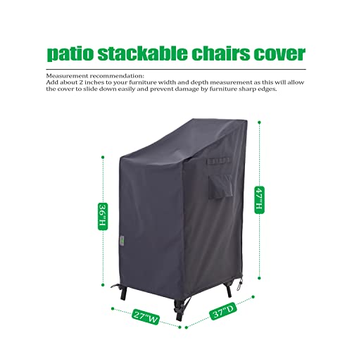 F&J Outdoors Patio Chair Covers, 27" W X 37" D X 47" H Stackable Chair Cover, 600D Heavy Duty Waterproof Uv Resistant Sun & Snow Protection, Grey #TOP1
