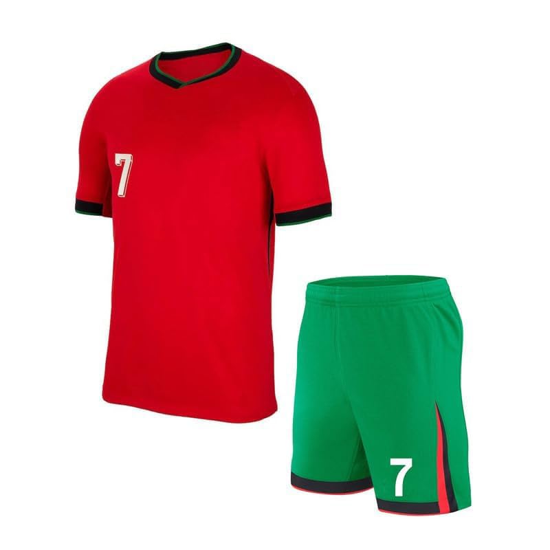 Image of Sports Soccer Official New 2025 Portugal Ronaldo 7 Argent Messi 10 Home Away Kit Jersey Set Football Jersey for Boys with Shorts
