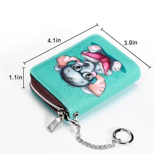Image of Mayski Credit Card Holder, Zipper Credit Card Wallet for Women, Small Accordion Card Cases Holder, KeyChain Wallet, Business Card Holder, Elephant