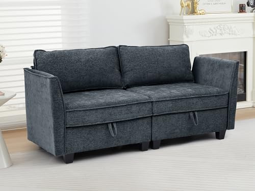 Image of ORRD Small Modular Sectional Sofa, Loveseat Couch with Storage, 2 Seater Sofa Modular for Living Room, Office (Blue Grey)