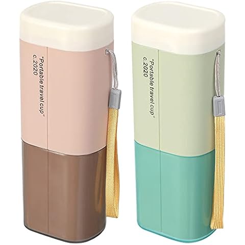 PIGIAOKA 2PCS Toothbrush Travel Case Portable Toothbrush Holder Case Toothbrush Toothpaste Set with Cup for Towels, Traveling, Camping, Business Trip and Daily Use (Green and Pink) Cover