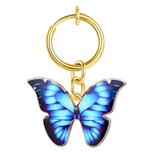 QWALIT Clip on Belly Button Rings Fake Belly Rings Non Piercing Fake Belly Button Ring Fake Navel Ring Dangle Butterfly Fake Belly Jewelry Clip on Belly Hoop