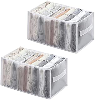 Puimentiua 2Pcs Wardrobe Storage Organiser with Handle Foldable Clothes Drawer Organizer Large Storage Box for Pants Jeans Legging T-shirt