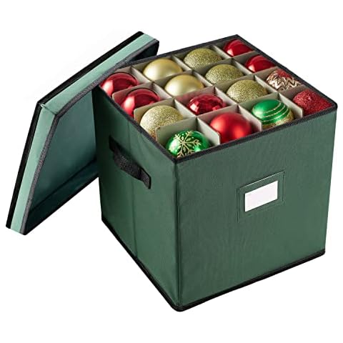 Joiedomi Christmas Ornament Storage Box with Adjustable Dividers, Hold Up to 64 Ornaments Balls & Christmas Accessories, Ornament Storage Container with Protective Lid, Two Handles & Card Slot Cover