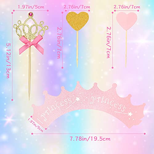 72 Pieces Glittery Princess Cupcake Toppers Crown Cupcake Wrapper Holder Pink Gold Crown Tiara Cupcake Pick Glitter Heart Cupcake Topper Baby Shower Cupcake Decoration For Birthday Wedding Party Decor #TOP1