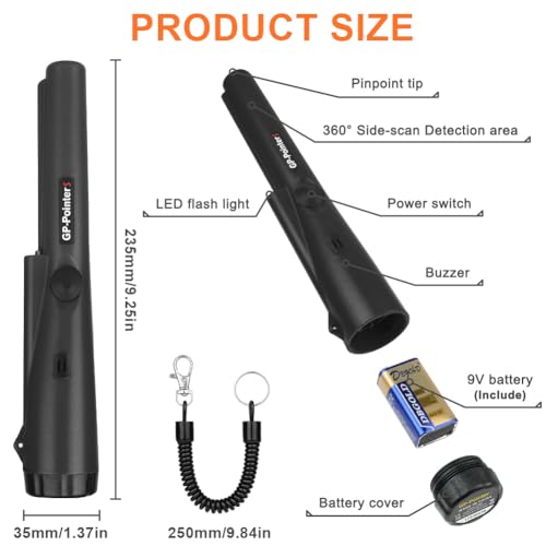 Flintronic Metalldetektor Klein, Tragbar Metallsuchgerät IP66 Wasserdichter, Pinpointer Metalldetektor mit Holster, LED Indicator und 9V Batterie, für Goldsuche, Schmuck, Silber(Schwarz) 2