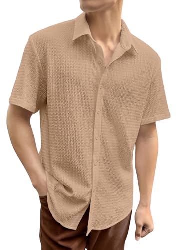Image of GRECIILOOKS Men's Polycotton Shirt |Stylish Casual Regular Fit Shirts | Textured Half Sleeve | Slim Fit | Business & Meeting Ready (Available in Plus Size)