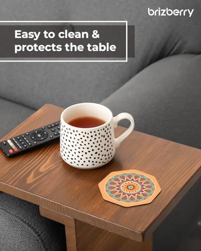 Image of Brizberry Brizcoast Premium Designer Printed Beautiful Wooden Coasters Fit for Tea Cups, Coffee Mugs and Glasses (3.5X3.5 Inch) (Octagon 3 (Set of 4))