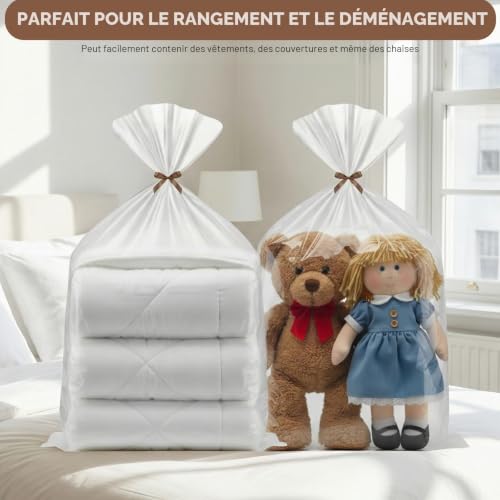Lot de 4 sacs de rangement extra larges en plastique transparent - 100 x 150 cm - Sacs de rangement épais - Réutilisables et étanches - Pour protéger de la poussière, des bagages, des valises, des – vue 4