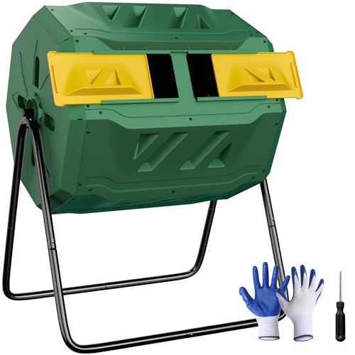 F2C Compost Bin Outdoor Dual Chamber Tumbling Composter 43 Gallon...