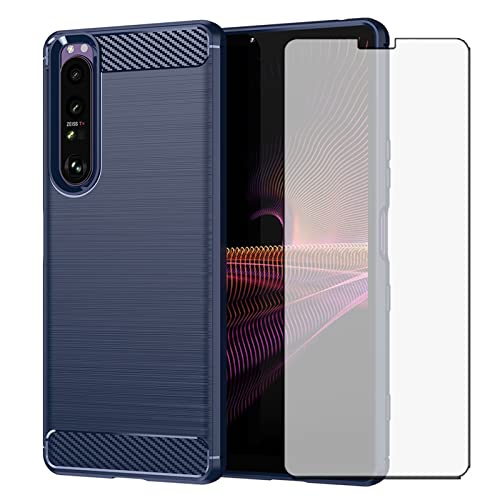 Asuwish Funda compatible con Sony Xperia 1 III 3 / Experia1iii 5G y protector de pantalla de vidrio templado con accesorios celulares de fibra de carbono a prueba de golpes Experia 1III 5G XQ-BC72