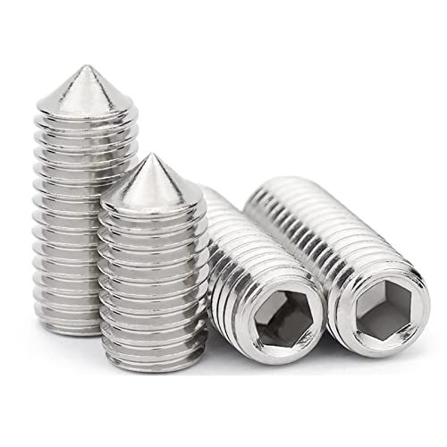 HanTof 340Pcs Metric M2.5/M3/M4/M5/M6/M8 304 Stainless Steel Allen Head Hex Socket Cone Point Set Screws,Internal Hex Drive Grub Screws,Tip Point Headless Set Screw Assortment Kit with 6 Hex Wrenches