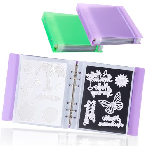UNIMEIX 24 Pcs Magnetic Sheets for Die Storage with Purple and Green Binder Covers, Stamp and Die Storage Pockets Storage for Card Making Supplies(0.8 mm Thickness) by UNIMEIX - Used condition - US$13.40