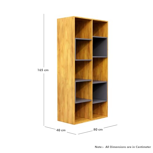 Image of Bniture 10 Tier Engineered Wood Open Book Shelf Wooden Bookshelf for Home, Kids Room & Study Room | Multipurpose Free Stand Corner Book Organizer for Library Room, Office | Giant Wood & Slate Grey