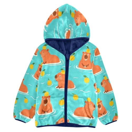 Cute Animals Swimming Playfully Toddler Fleece Jacket Girl Boys Hooded Fleece Jacket Coat Warm Outwear Zip-up 3-10T