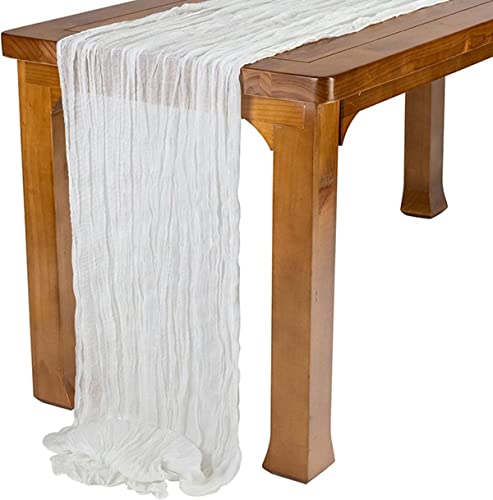 HESYSUAN Chemin de table transparent de 4,9 m, tissu de gaze de coton léger au toucher aéré pour fête et salle à manger, décoration de Noël (blanc décoloré, 90 x 400 cm) Cover