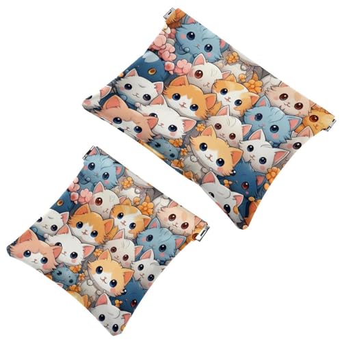 2 sacchetti per trucchi con gattini in stile cartone animato 1547: elegante trousse per leleganza di tutti i giorni Multicolore