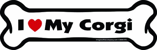 Imagine This Company I Love My Breed Bone Shaped Pet Magnet; Removable Magnets for Cars, Fridges, Lockers & More, Stylish Pet Inspired Car Accessories, 2 x 7 inches, 1 Item, White/Black, Corgi