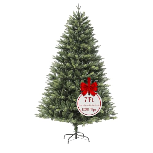 EVRE Brunswick Spruce Artificial Christmas Tree with 1200 PE PVC Hinged Branch Tips & Strong Foldable Metal Stand for Indoor Xmas Festive Home Decor 7Ft or 220CM in height option