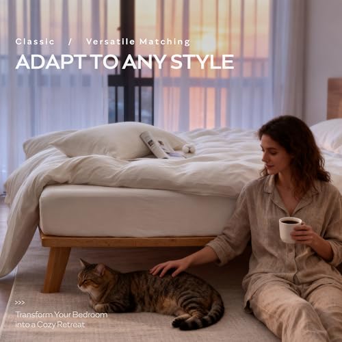 Image of JELLYMONI Queen Size Duvet Cover 100% Cotton Linen Texture Breathable Set | Pure Cotton, Zipper Closure, with natural wrinkles, Breathable&Soft, fade-resistant, 1 Duvet Cover & 2 Pillowcases