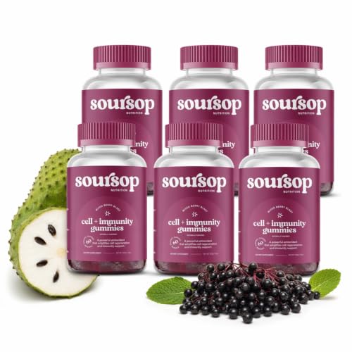 Image of Soursop Graviola Gummies - Sugar Free Soursop Gummies with Vitamin C, Zinc - Digestive Aid, Immune Support & Antioxidants - Made from Soursop Leaves - Sour SOP Supplement for Adults - (Berry 6-Pack)