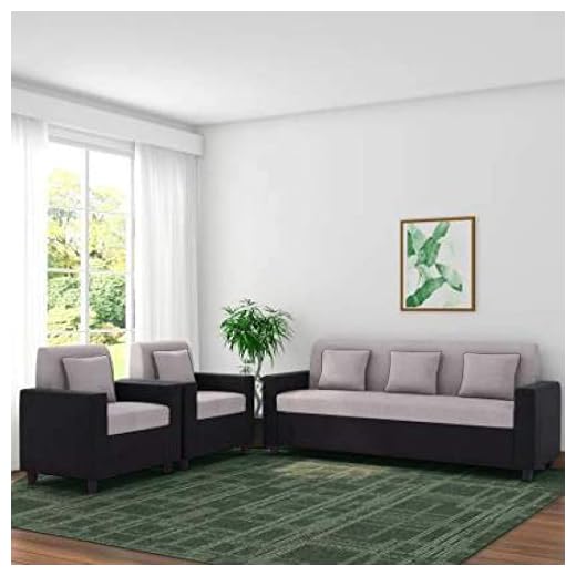 Furny Herostyle 5 Seater 3+1+1 Sofa Set (Grey-Black) with Spacious Design | 36 Density Foam Soft & Comfortable Sofa Set