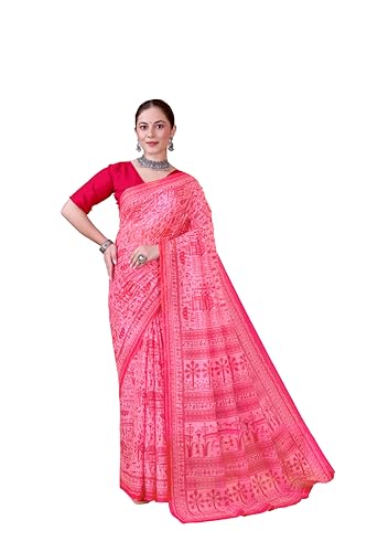 Image of TAMAIRA FASHION Off White Mulmul Pure Cotton Saree For Woman Warli Printed|Office Wear Daily Wear Sarees For Women Without Blouse Piece (Available in 21 Colours)