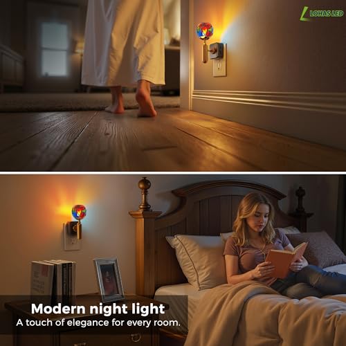 Image of L LOHAS LED Night Light Plug in with Stepless Dimming, Vintage Stained Glass Nightlight with Dusk to Dawn Sensor, Aesthetics Plug in Night Lights for Home Decor
