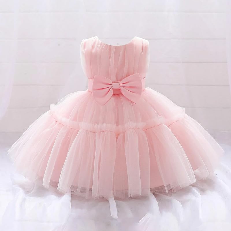 Image of Niren Enterprise Buggu Net Flared Ruffle Pattern Sleeveless Baby Girl's Knee Length Frock