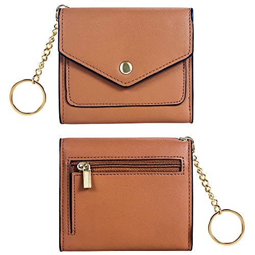 Gostwo women's Small Wallet RFID Blocking Keychain Wallet Change Pouch Credit Card Holder Mini Bifold Purse(Brown)