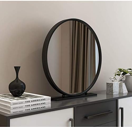 FXLYMR Mirror,Makeup Mirror,Dressing Table,Bathroom, Vanity Mirror, Tabletop Large Makeup Mirror for Dressing Table, Metal Framed Iron Art Freestanding/Black/40Cm