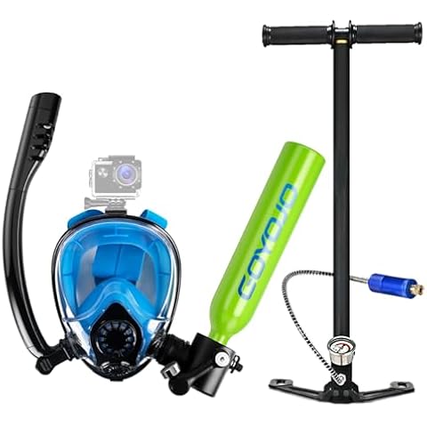 GOYOJO Diving Tank with Snorkel Mask Scuba Portable Lung Mini Oxygen Cylinder Full Face Diving Mask Underwater Breath System with Pump Cover